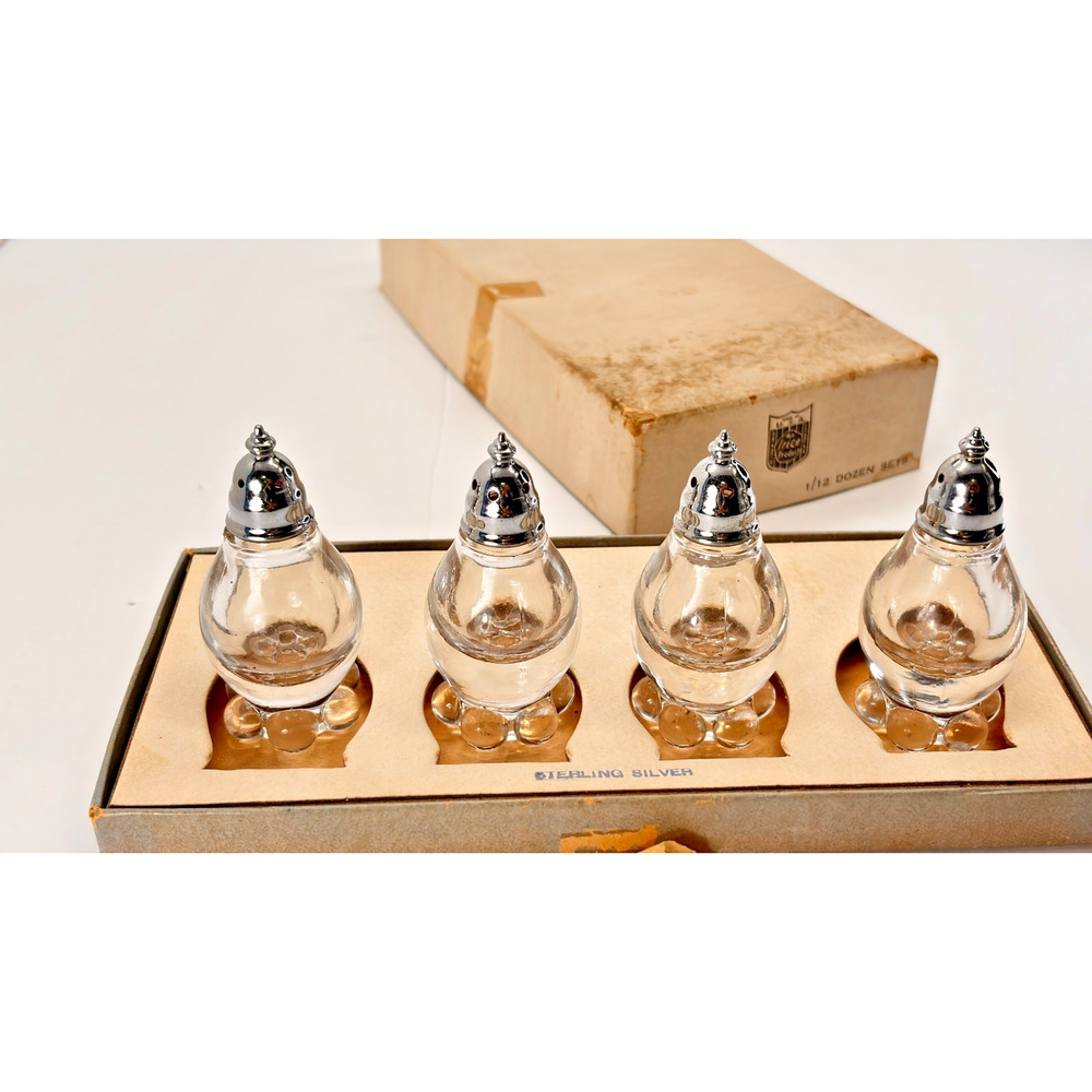 Vintage Candlewick Style Glass Salt Pepper Shakers Set 6 Irice Box Silver Tone